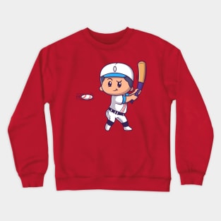 Cute Boy Playing Baseball Cartoon Crewneck Sweatshirt